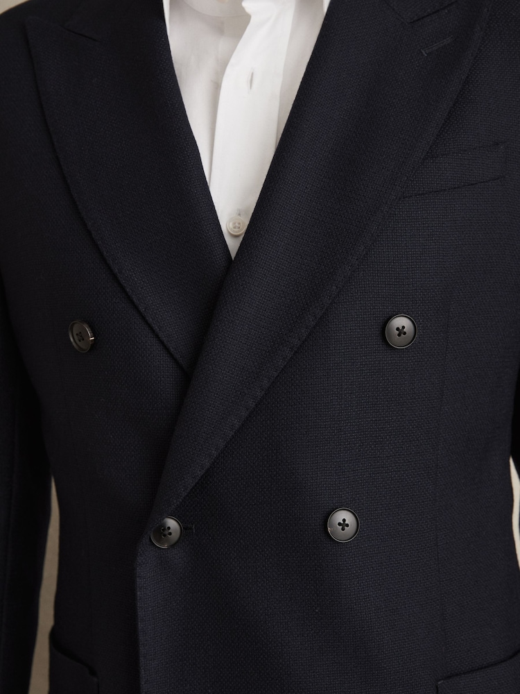 Reiss Navy Club Slim-Fit Double-Breasted Textured Wool-Blend Suit Blazer - Image 4 of 8