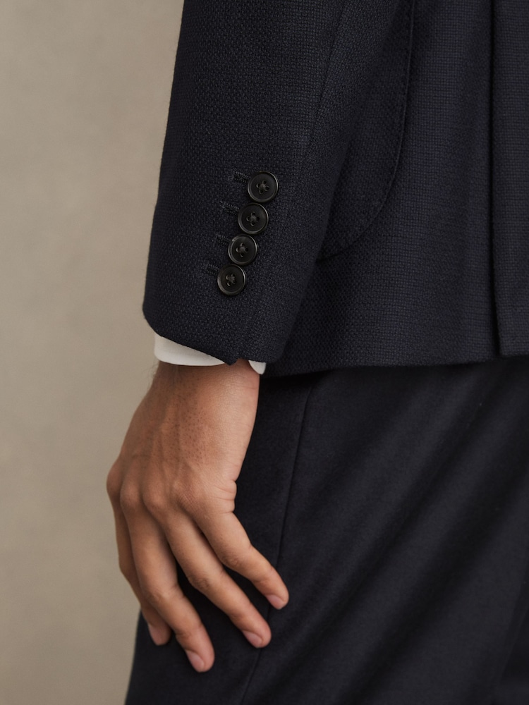 Reiss Navy Club Slim-Fit Double-Breasted Textured Wool-Blend Suit Blazer - Image 8 of 8