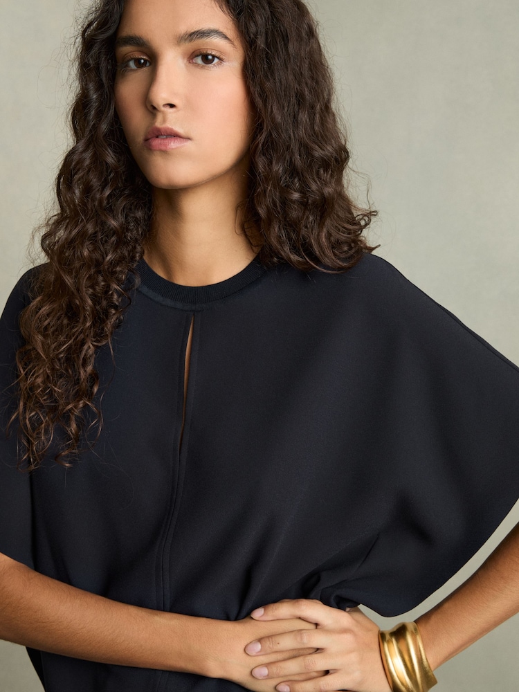 Reiss Navy Tania Draped Sleeve Top - Image 1 of 8