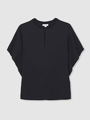Reiss Navy Tania Draped Sleeve Top - Image 2 of 8