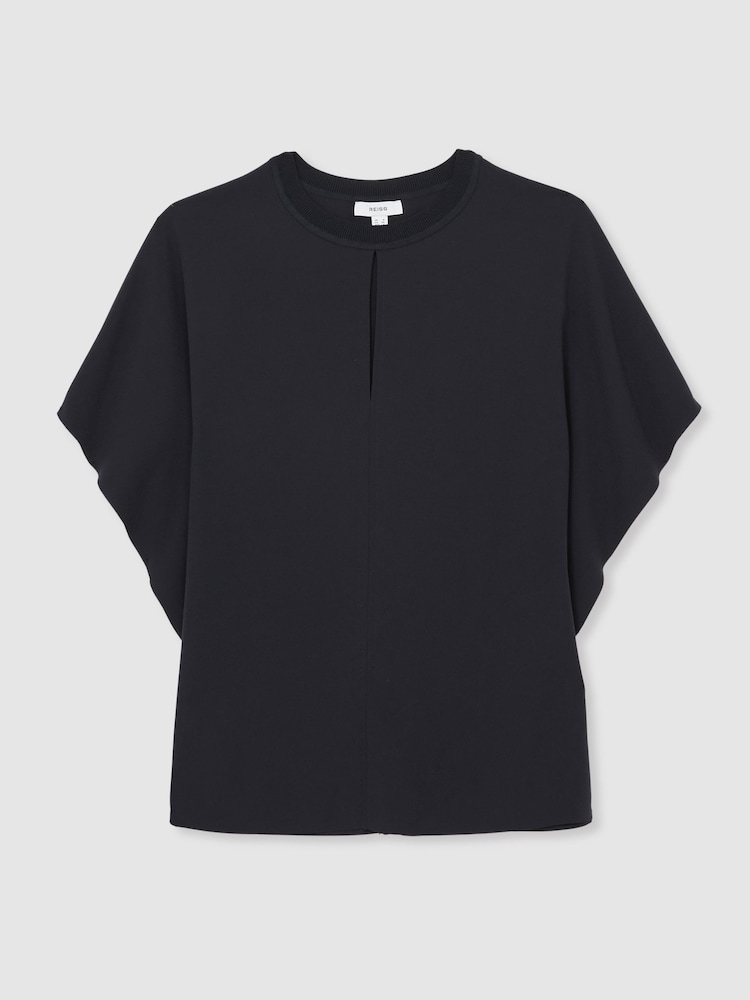 Reiss Navy Tania Draped Sleeve Top - Image 2 of 8