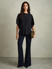 Reiss Navy Tania Draped Sleeve Top - Image 3 of 8