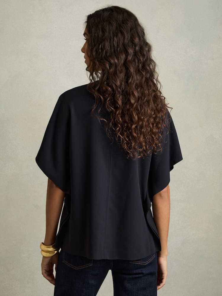 Reiss Navy Tania Draped Sleeve Top - Image 5 of 8