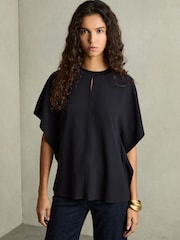 Reiss Navy Tania Draped Sleeve Top - Image 6 of 8