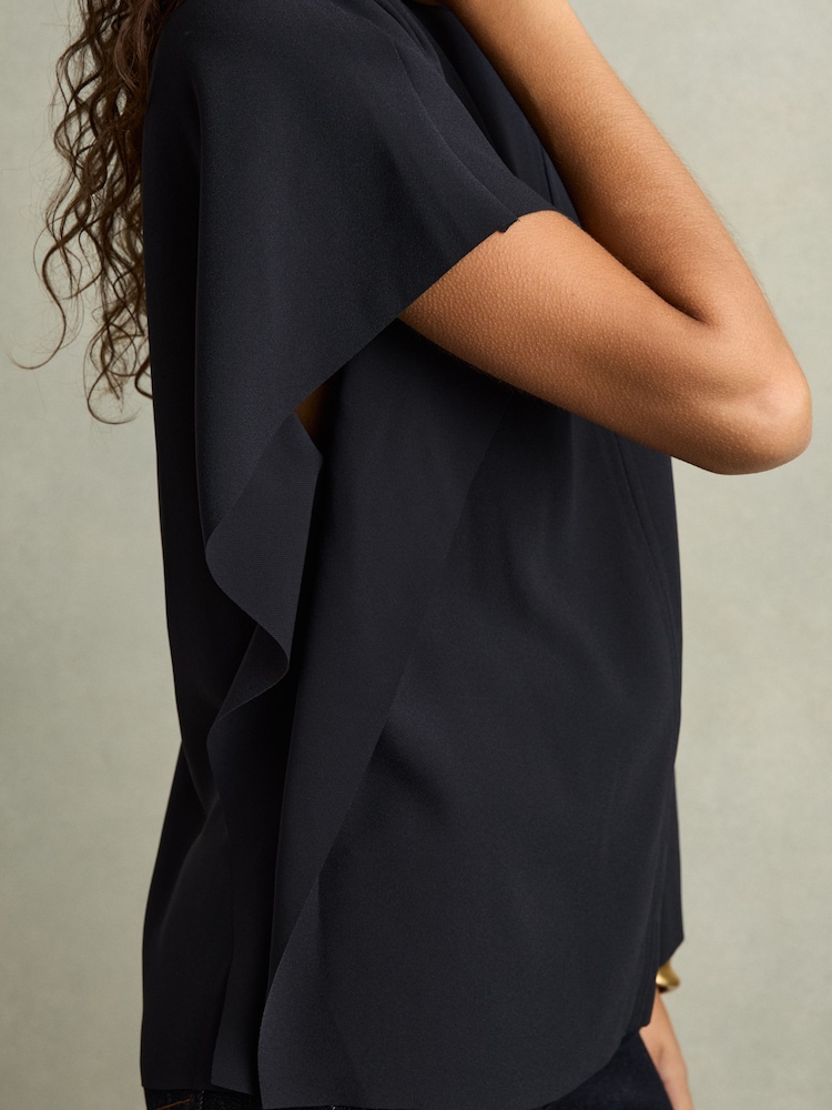 Reiss Navy Tania Draped Sleeve Top - Image 7 of 8