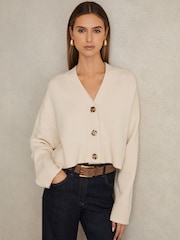 Cream - Reiss Rixy Wool-Cashmere Cropped Cardigan - Slika 1 iz 6