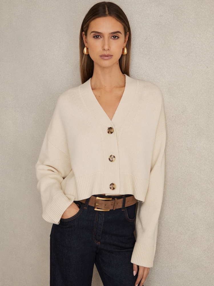 Cream - Reiss Rixy Wool-Cashmere Cropped Cardigan - Slika 1 iz 6