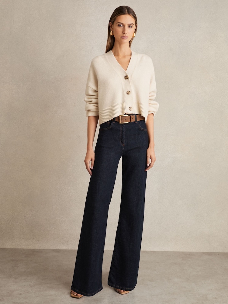 Reiss Cream Rixy Wool-Cashmere Cropped Cardigan - Image 3 of 6