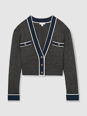 Reiss Charcoal Eloise Wool-Cashmere Tipped V-Neck Cardigan - Image 2 of 6
