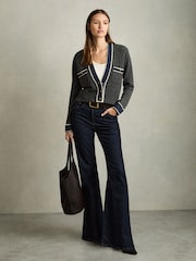 Reiss Charcoal Eloise Wool-Cashmere Tipped V-Neck Cardigan - Image 3 of 6