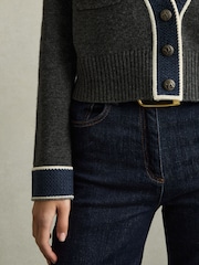 Reiss Charcoal Eloise Wool-Cashmere Tipped V-Neck Cardigan - Image 4 of 6