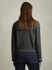 Reiss Charcoal Eloise Wool-Cashmere Tipped V-Neck Cardigan - Image 5 of 6