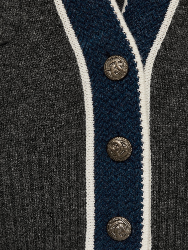 Reiss Charcoal Eloise Wool-Cashmere Tipped V-Neck Cardigan - Image 6 of 6