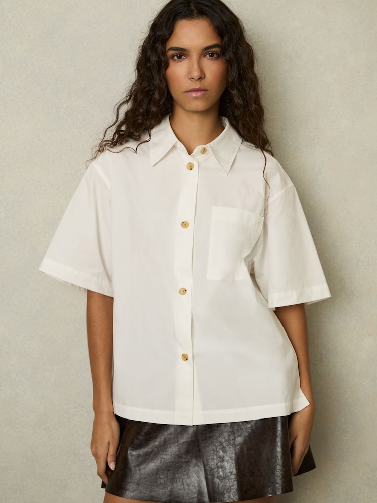 Reiss White Jordan Cotton Short-Sleeve Shirt - Image 1 of 7