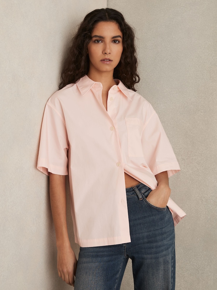 צבע אלמוג - Reiss חולצת כותנה עם שרוולים קצרים, דגם Jordan - תמונה 1 מתוך 5