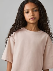 Reiss Pink Cassy 9-13 yrs Oversized Cotton Crew-Neck T-Shirt - Image 1 of 4