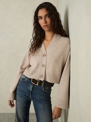 Ovsena kaša - Reiss Rixy Wool-Cashmere Cropped Cardigan - Slika 1 iz 6