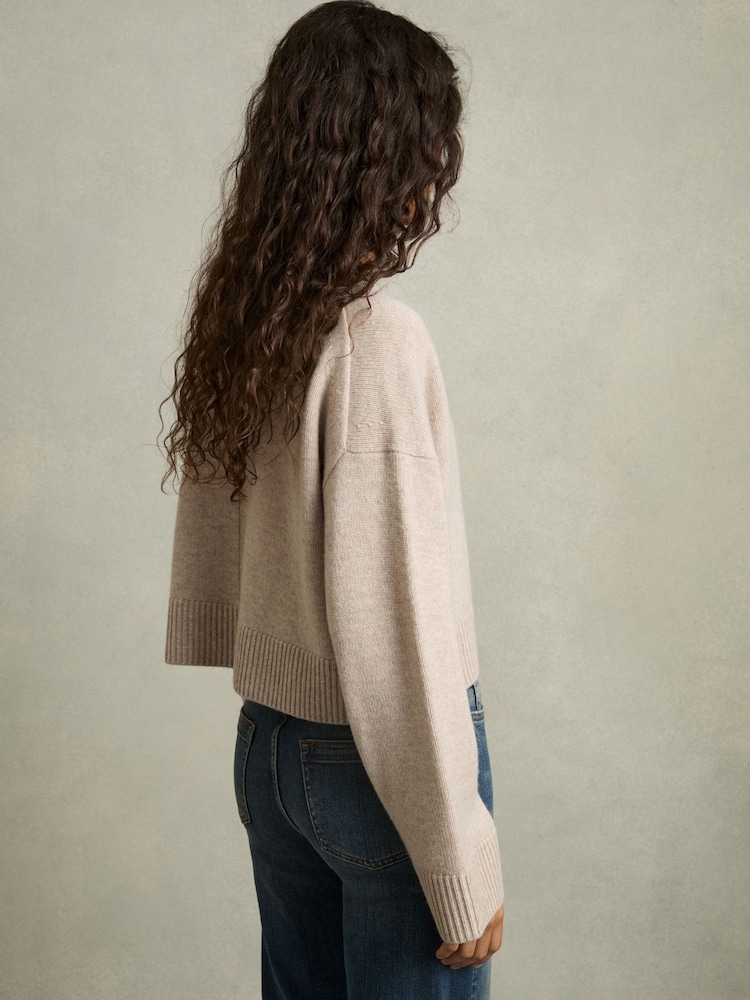 Reiss Oatmeal Rixy Wool-Cashmere Cropped Cardigan - Image 5 of 6
