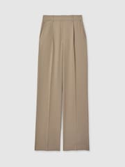 Reiss Mink Neutral Eden Elasticated-Waist Wide-Leg Twill Trousers - Image 2 of 5