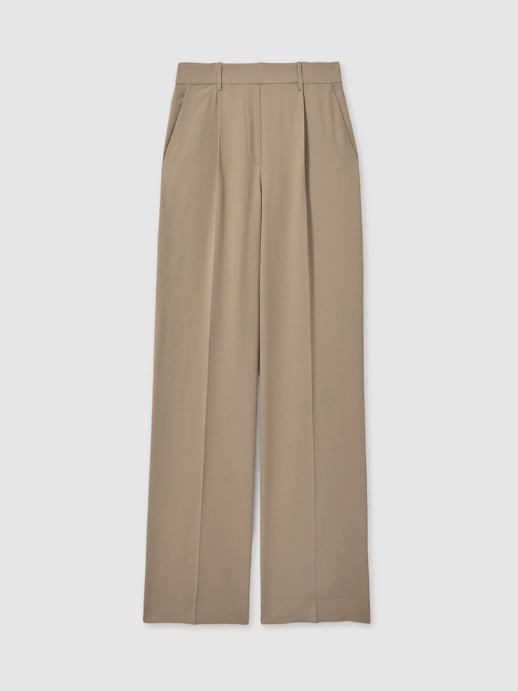 Reiss Mink Neutral Eden Elasticated-Waist Wide-Leg Twill Trousers - Image 2 of 5