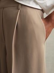 Reiss Mink Neutral Eden Elasticated-Waist Wide-Leg Twill Trousers - Image 3 of 5