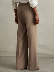 Reiss Mink Neutral Eden Elasticated-Waist Wide-Leg Twill Trousers - Image 4 of 5