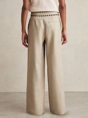 Нейтральный - Широкие брюки из льна Reiss Fawn Whipstitch - Image 4 of 6