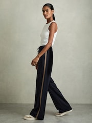 Marineblau - Reiss Inaya Wide-Leg Embroidered Trousers - Bild 1 von 6