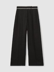 Reiss Black Fawn Petite Linen Wide-Leg Whipstitch Trousers - Image 2 of 7
