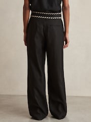 Reiss Black Fawn Petite Linen Wide-Leg Whipstitch Trousers - Image 5 of 7