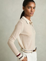 Reiss Neutral Cece Wool-Cashmere Tipped Polo Jumper - Image 1 of 7
