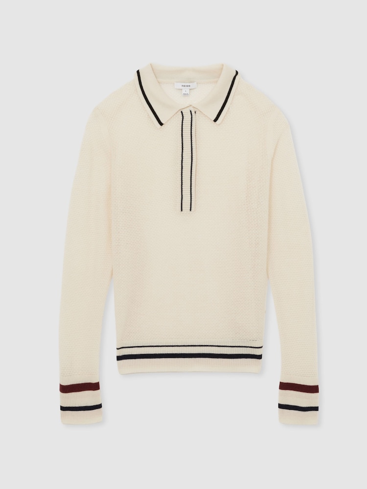 Reiss Neutral Cece Wool-Cashmere Tipped Polo Jumper - Image 2 of 7