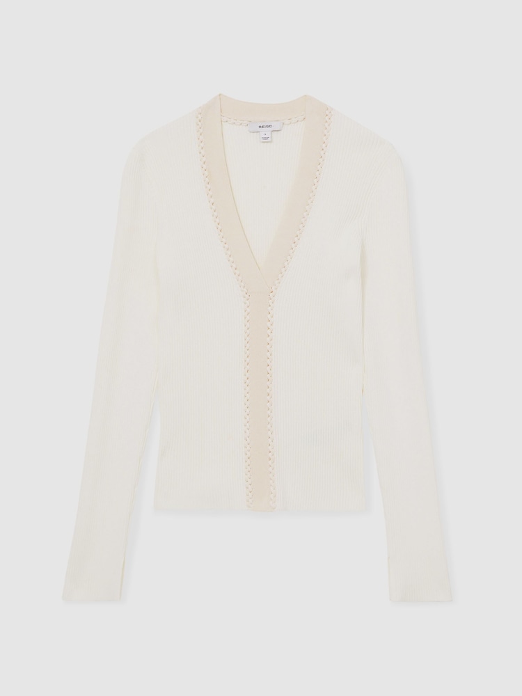 Reiss Ivory Lauri Craft-Stitch Rib-Knit Top - Image 2 of 5