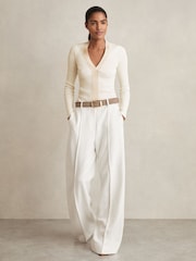 Reiss Ivory Lauri Craft-Stitch Rib-Knit Top - Image 3 of 5
