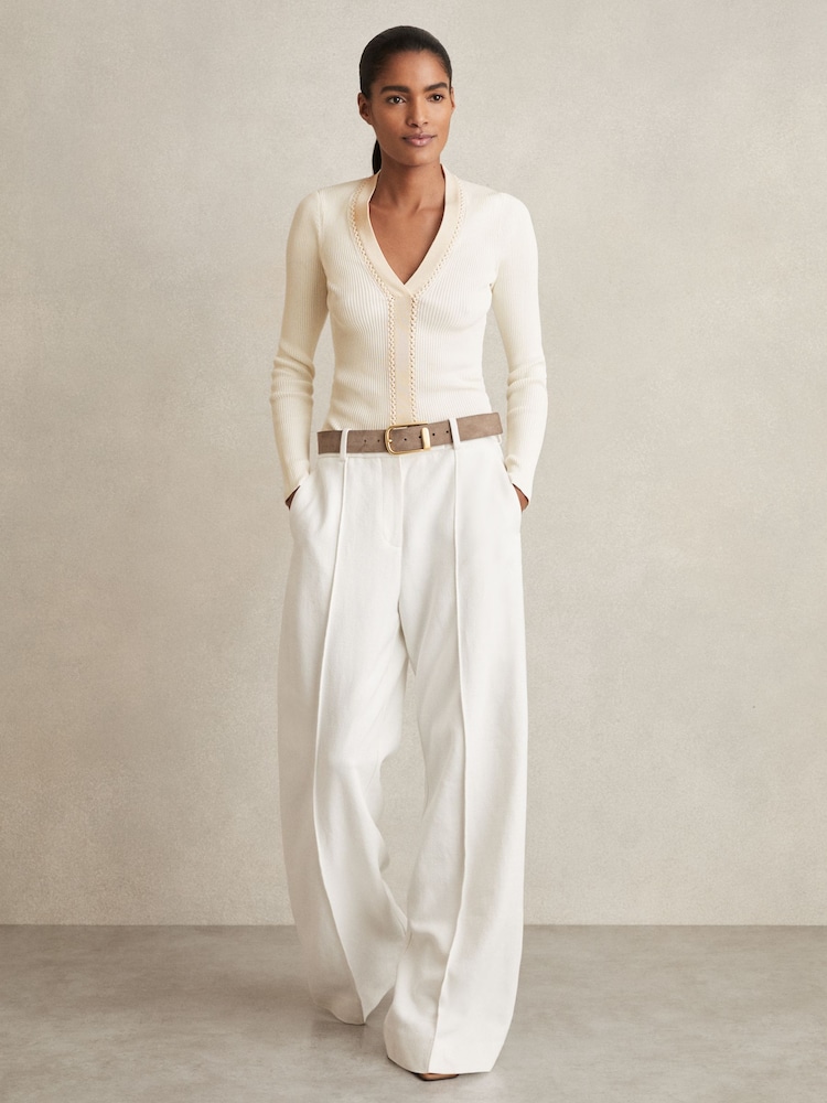 Reiss Ivory Lauri Craft-Stitch Rib-Knit Top - Image 3 of 5
