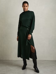 Темно-зеленый - Платье миди с поясом Reiss Alina - Изображение 1 из 7