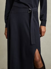 Reiss Navy Alina Compact-Knit Belted Midi Dress - Image 4 of 7