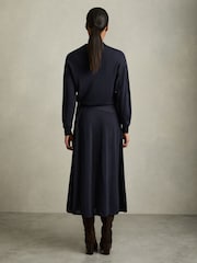 Reiss Navy Alina Compact-Knit Belted Midi Dress - Image 6 of 7