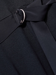 Reiss Navy Alina Compact-Knit Belted Midi Dress - Image 7 of 7