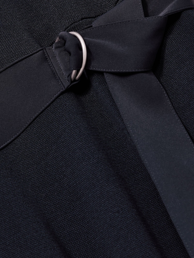 Reiss Navy Alina Compact-Knit Belted Midi Dress - Image 7 of 7