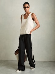 Reiss Black Inaya Wide-Leg Embroidered Trousers - Image 1 of 6