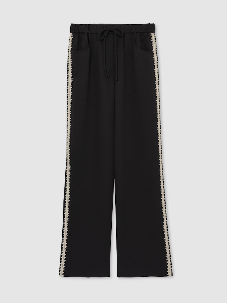 Reiss Black Inaya Wide-Leg Embroidered Trousers - Image 2 of 6