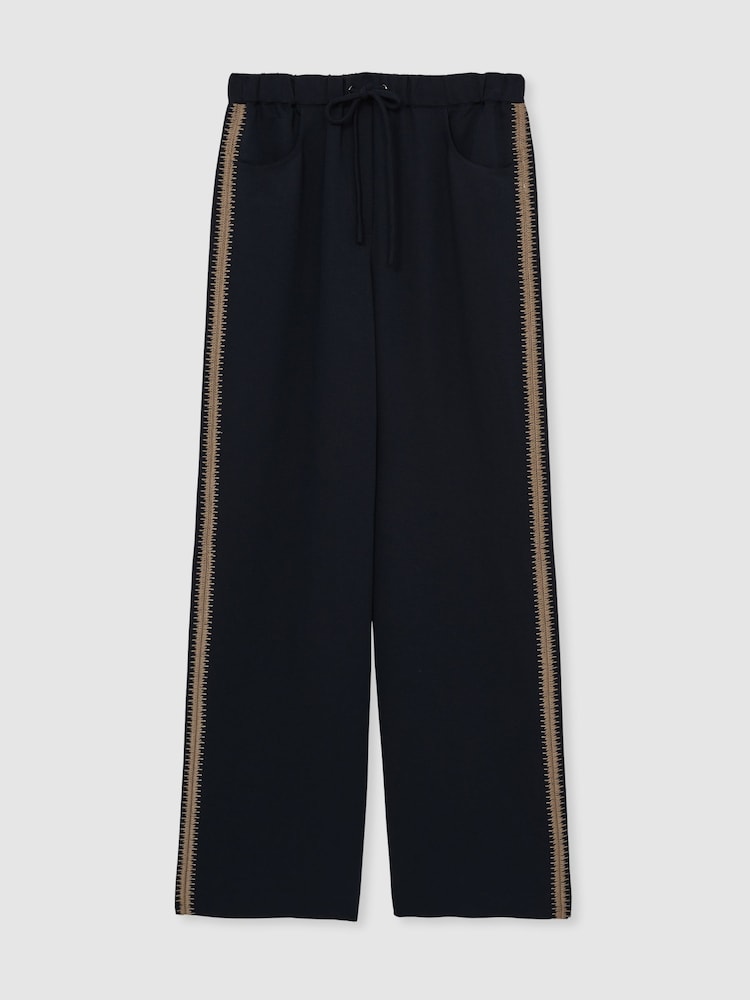 Reiss Navy Inaya Petite Wide-Leg Embroidered Trousers - Image 2 of 7