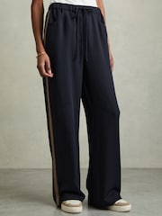 Reiss Navy Inaya Petite Wide-Leg Embroidered Trousers - Image 3 of 7