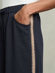 Reiss Navy Inaya Petite Wide-Leg Embroidered Trousers - Image 4 of 7