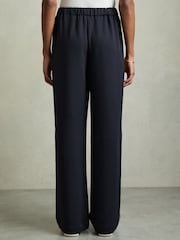 Reiss Navy Inaya Petite Wide-Leg Embroidered Trousers - Image 5 of 7