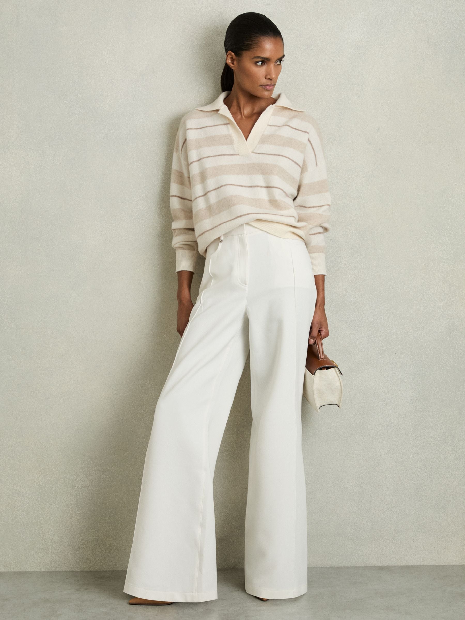 Buy Reiss Neutral Sami Wool-Cashmere Stripe Open-Collar Jumper