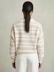 Reiss Neutral Sami Wool-Cashmere Stripe Open-Collar Jumper - Image 5 of 6