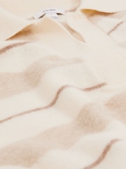 Reiss Neutral Sami Wool-Cashmere Stripe Open-Collar Jumper - Image 6 of 6