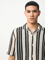 Monochrome Crochet Stripe Short Sleeve Shirt - Image 1 of 6